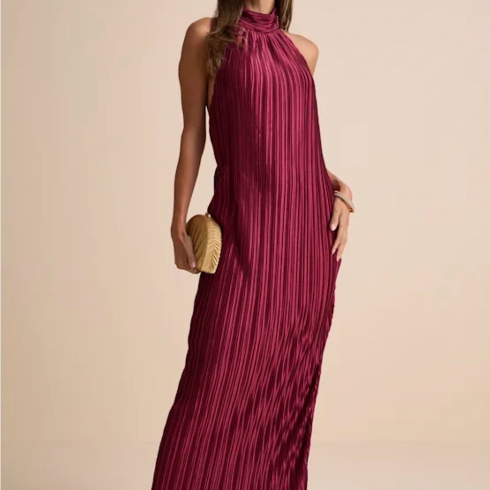 Lulu's Elegant Burgundy Pleated Maxi Dress